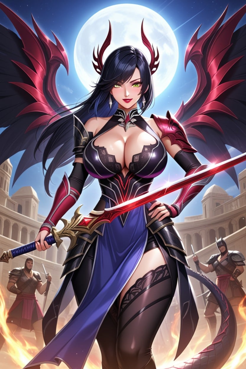 Busty, Glowing Eyes, Smiling Hentai AI Porn