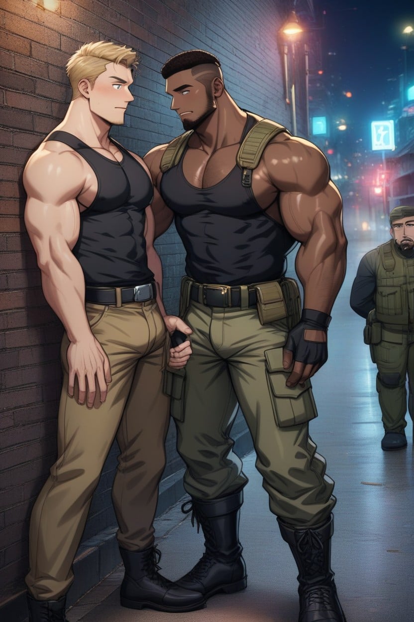 Black Fingerless Gloves, At Night, A Stubble Beard AI Gay Porn