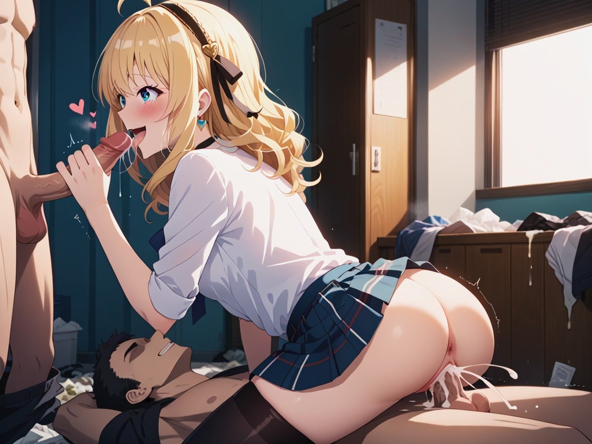 Navy Blue Bowtie, Loose Curly Hair, Bigger Female Hentai AI Porn