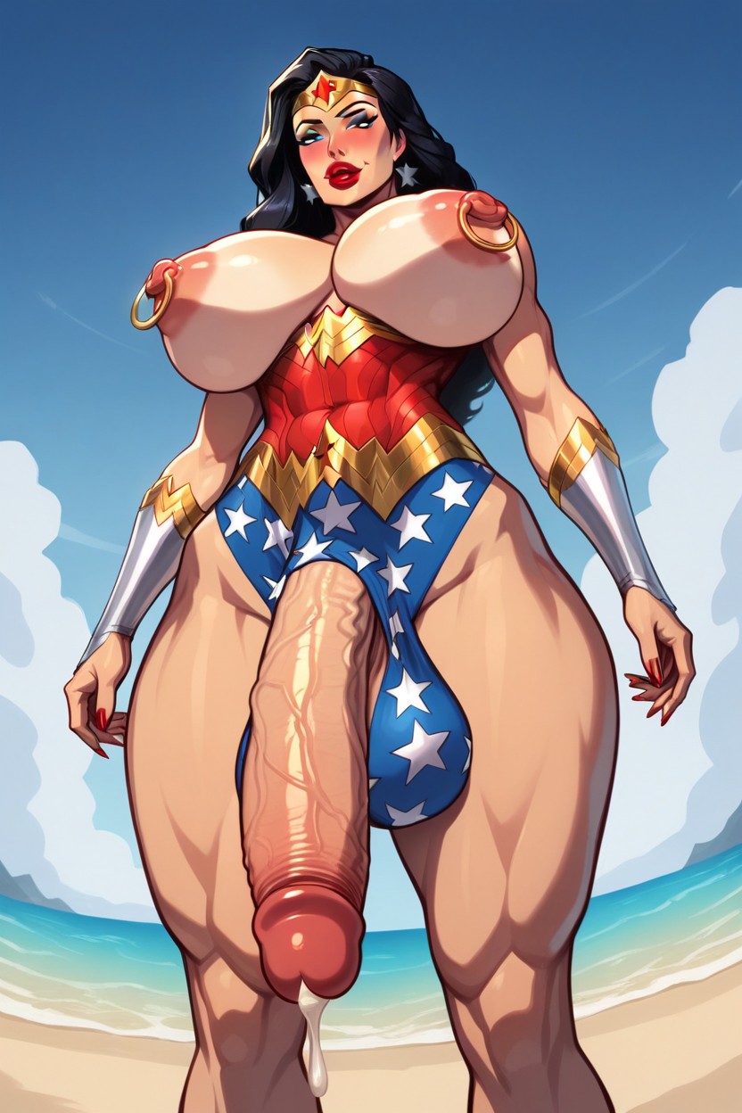 Wonder Woman Tiara, Big Red Lips, Big Beautiful Blue Eyes Shemale AI Porn