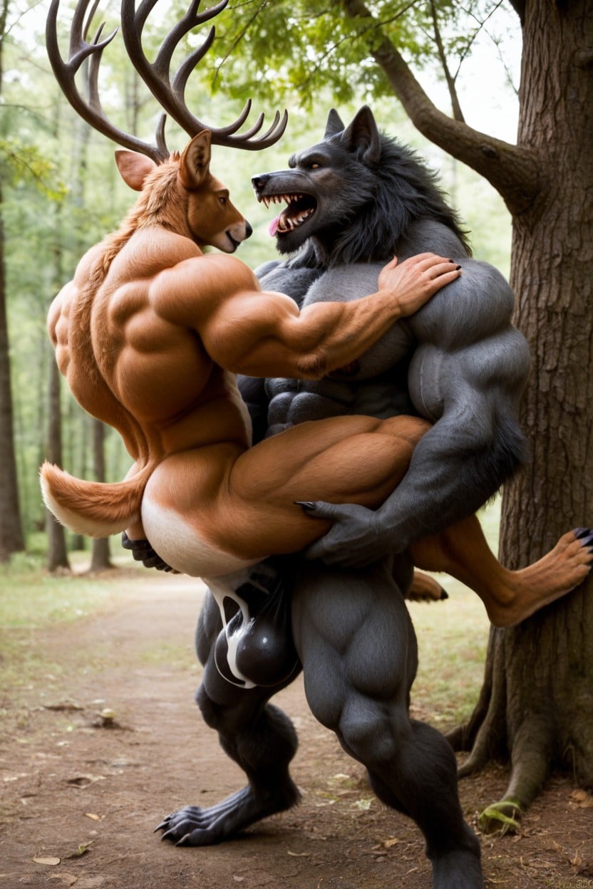 18+, Werewolf Drilled By Gigantic Cock And Lifted Up, Gay Sex AI Gay Porn