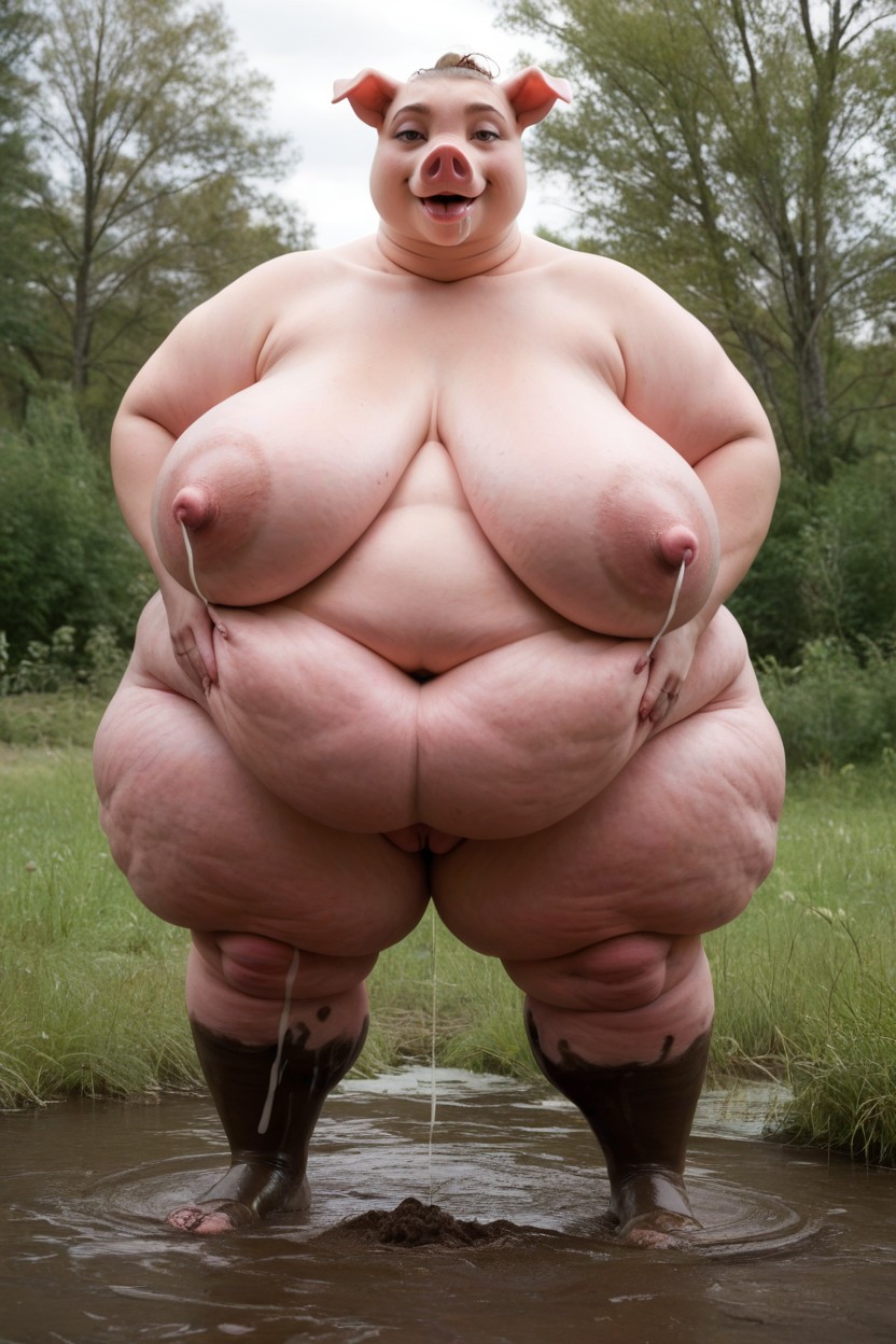Muddy Grass, Hyper Hupig Boobs Spilling Over, Cellulite BBW AI Porn