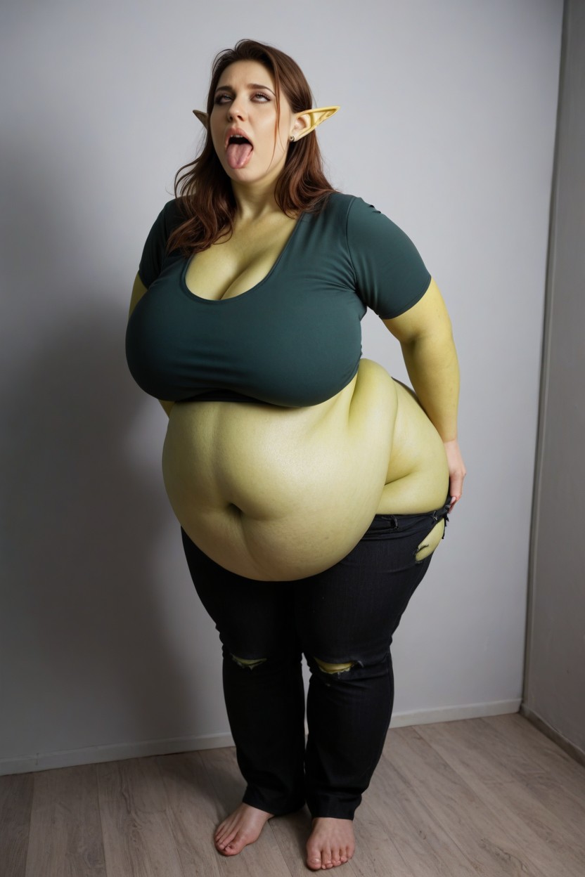 Ahegao, Torn Tunic, Elf Ears BBW AI Porn