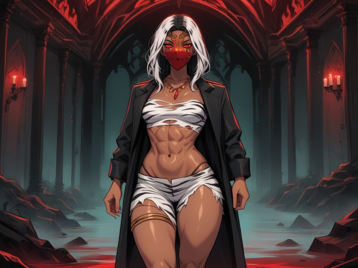 Ripped Clothes , Squared Chest Width, Tiger Pelts Latina AI Porn