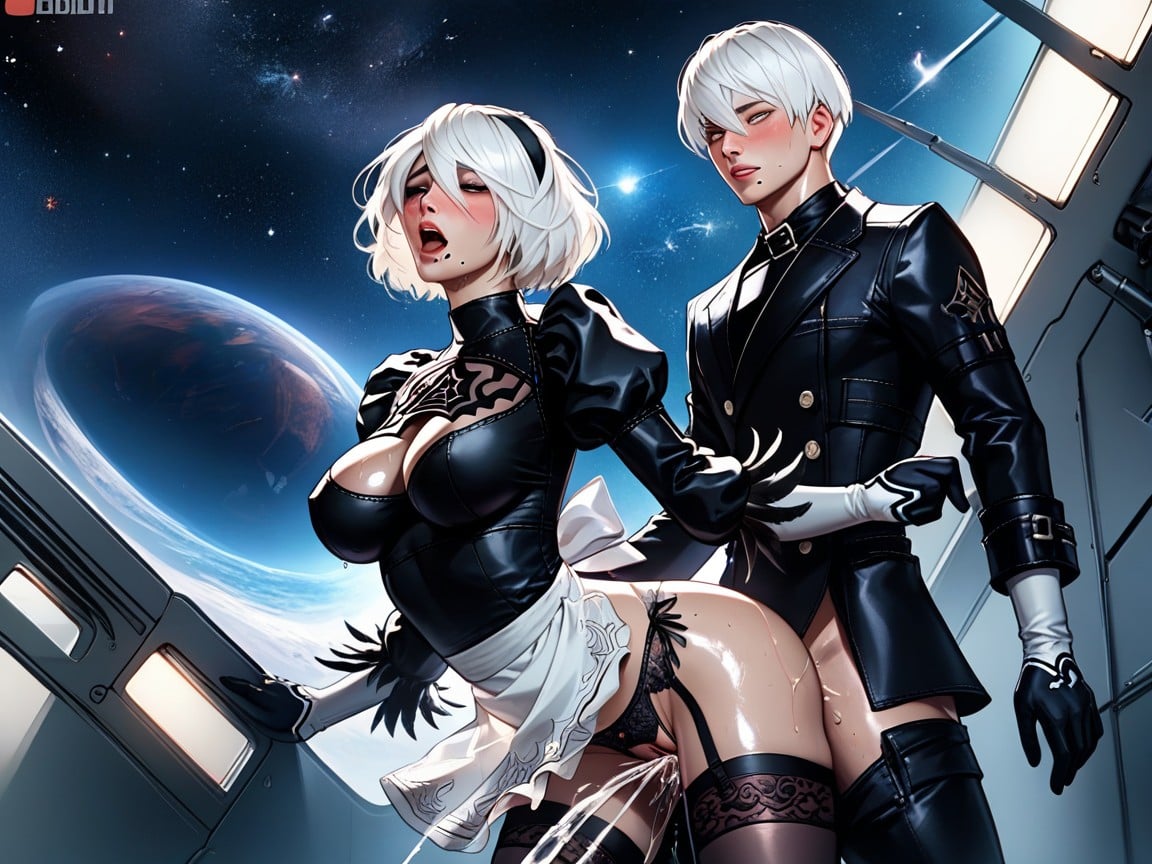 Large Square Window, Oiled Skin, Zero Gravity Hentai AI Porn