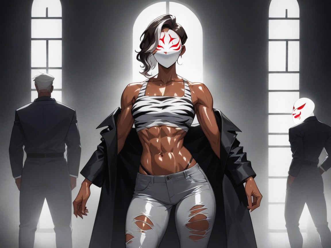 Squared Abdomen, Streaks In Background, Rectangle Body Type AI Porn