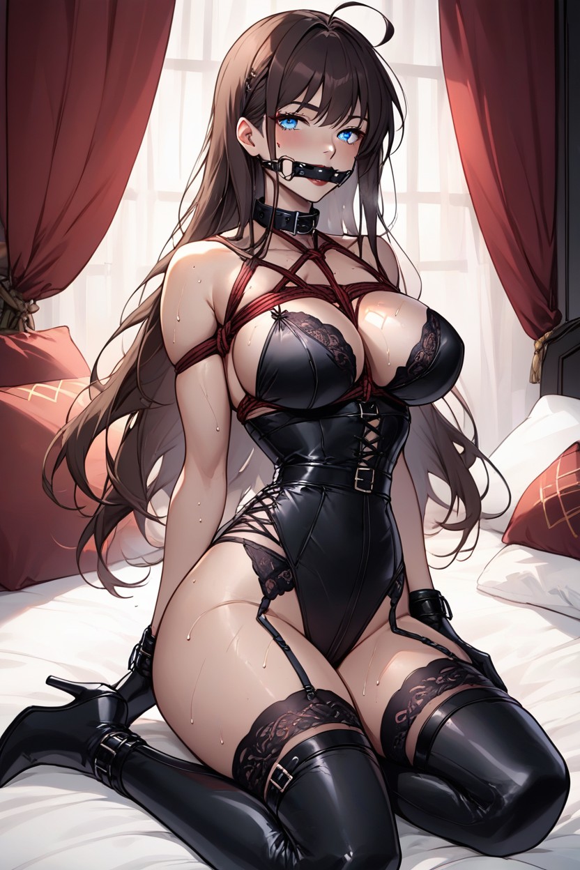 Seductive, In Bedroom, Black Harness Hentai AI Porn