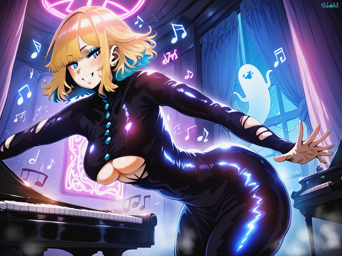 Music Room Background, Cracked Mirrors, Hourglass Body Type Hentai AI Porn