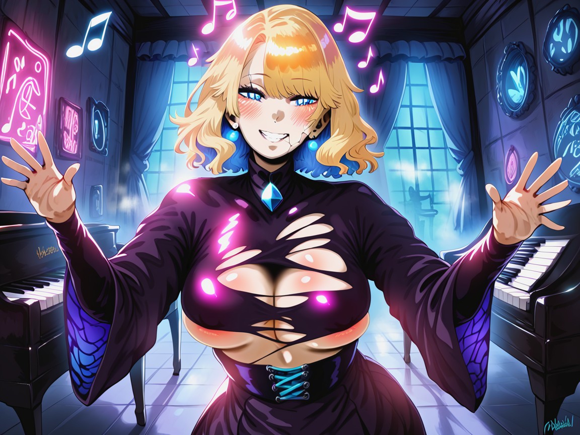 Blue Eyes, Smiling Mouth Open, Blue Makeup Hentai AI Porn