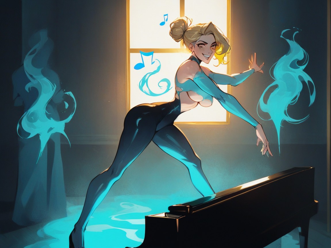 Music Room Background, Neon Blue Music Notes, Pixie Cut AI Porn