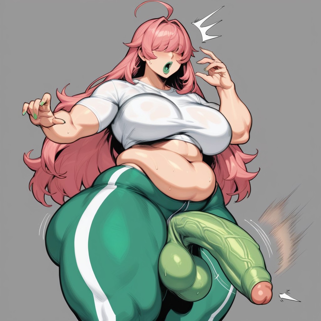 Pink Hair Covering Eyes, Chubby, Motion Lines Hentai AI Porn