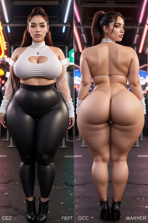 Ponytail, Cleft Cheeks Huge Ass Wide Hips, Full Body AI Porn