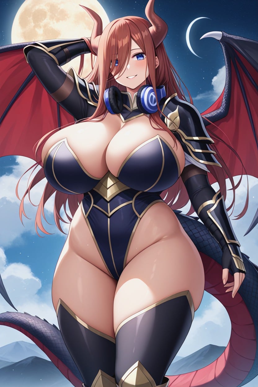 Right Arm Reaching Forward, Dark Blue Fingerless Gloves, Big Rounded Ass Hentai AI Porn