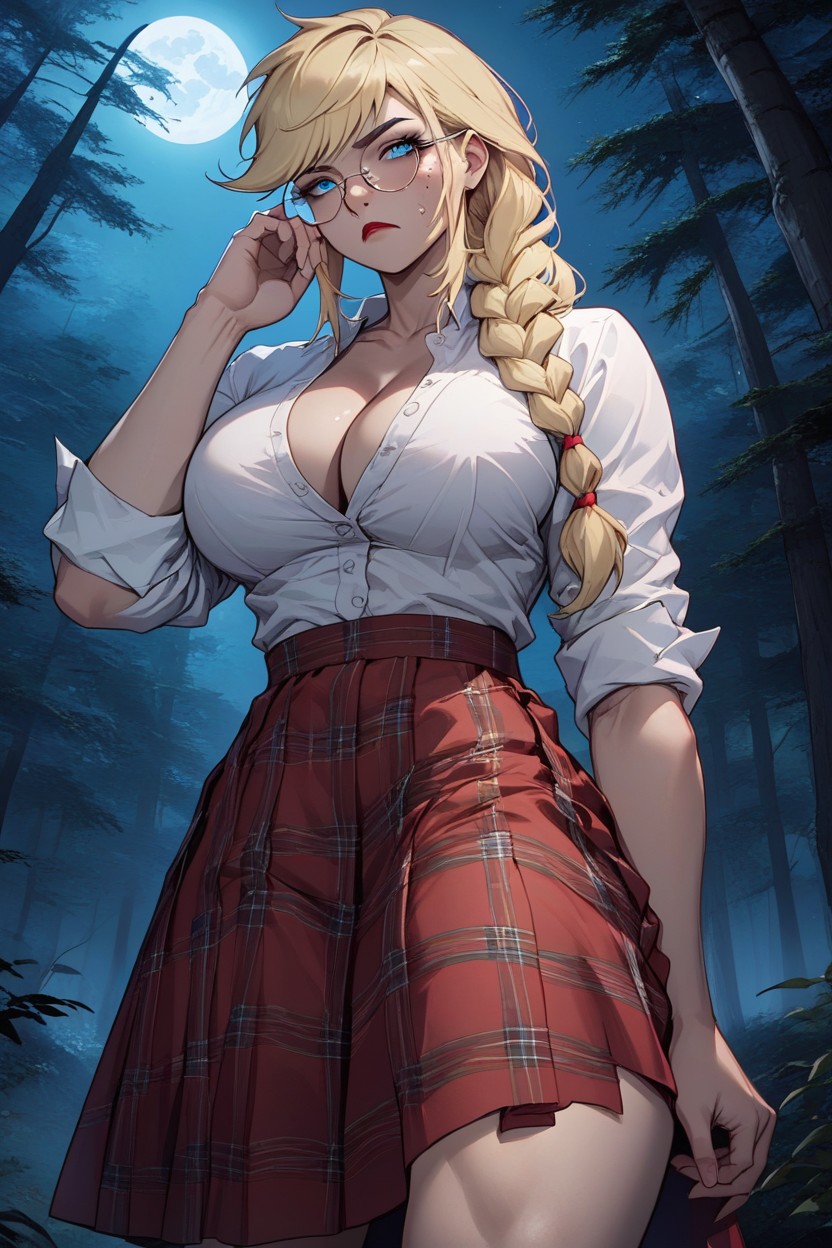Big Breast, Large Round Glasses, Blue Eyes Hentai AI Porn