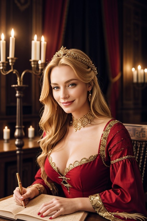 A Large Wooden Window Of The Ball Room, Swedish, Blonde Hair AI Porn