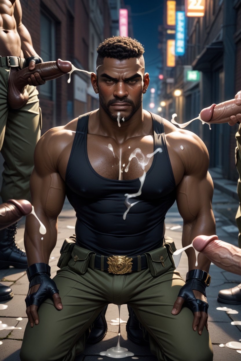 Sleeveless Military Vest, Masturbating, Square Jaw AI Gay Porn