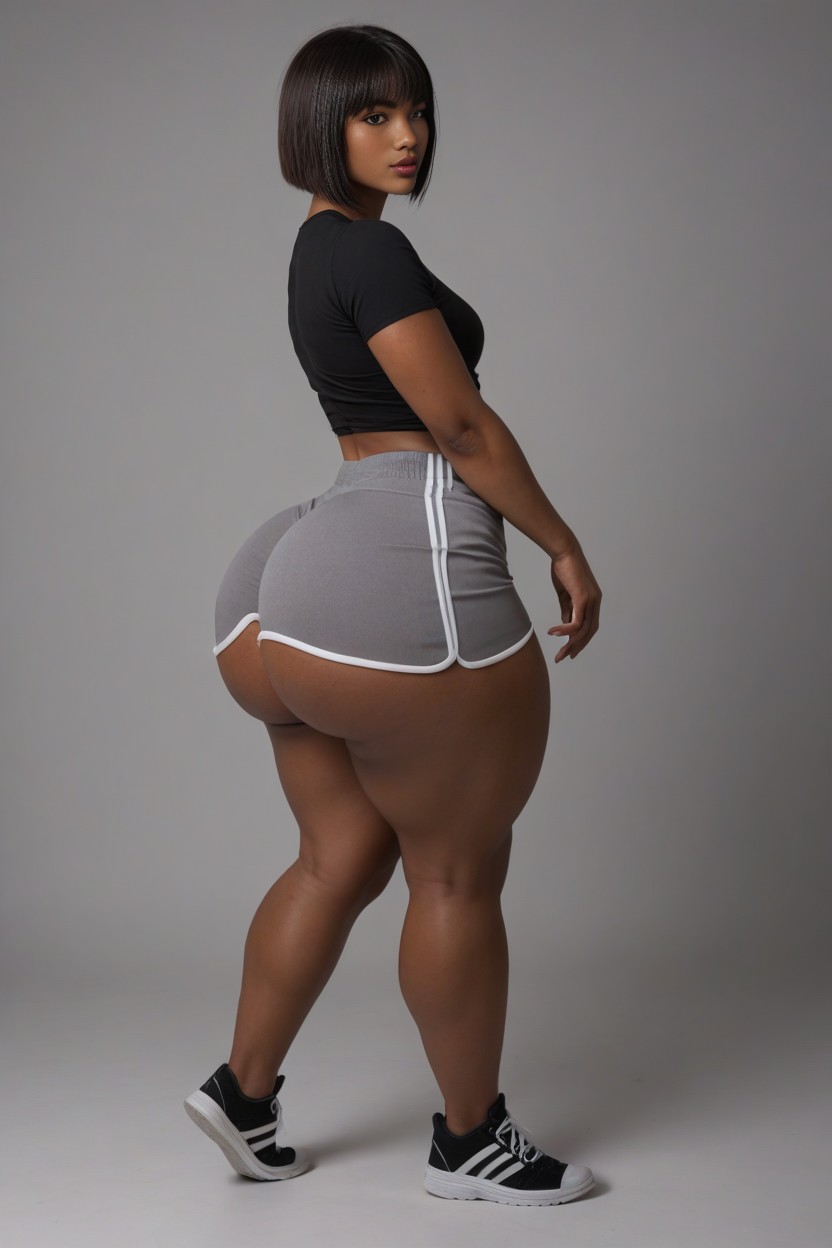 Curvy, Very Dark Brown Skin, View From Above AI Porn