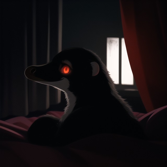 Silhuette Of Platypus Covered In Shadow, Extremely Dark, Creepy Furry IA