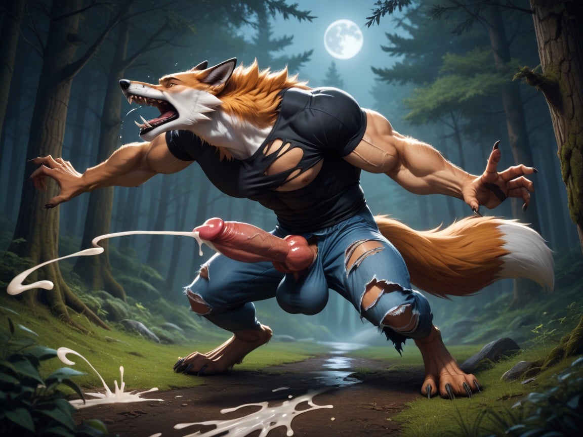 Howling At The Moon, Ripped Shirt, Knotted Cock AI Gay Porn