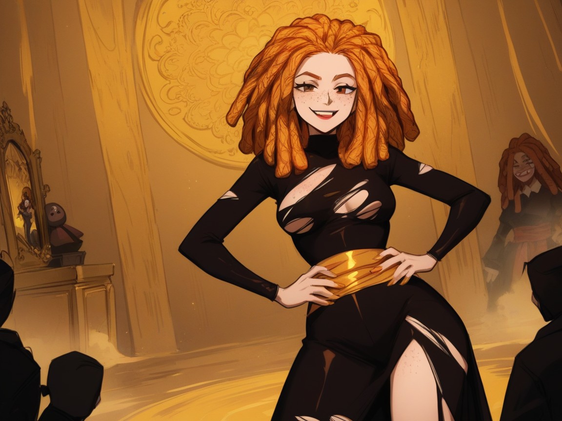 Woman Wearing Antique Mask, Gold Silk Lined Robes, One Ghost Woman ラティーナAIエロ