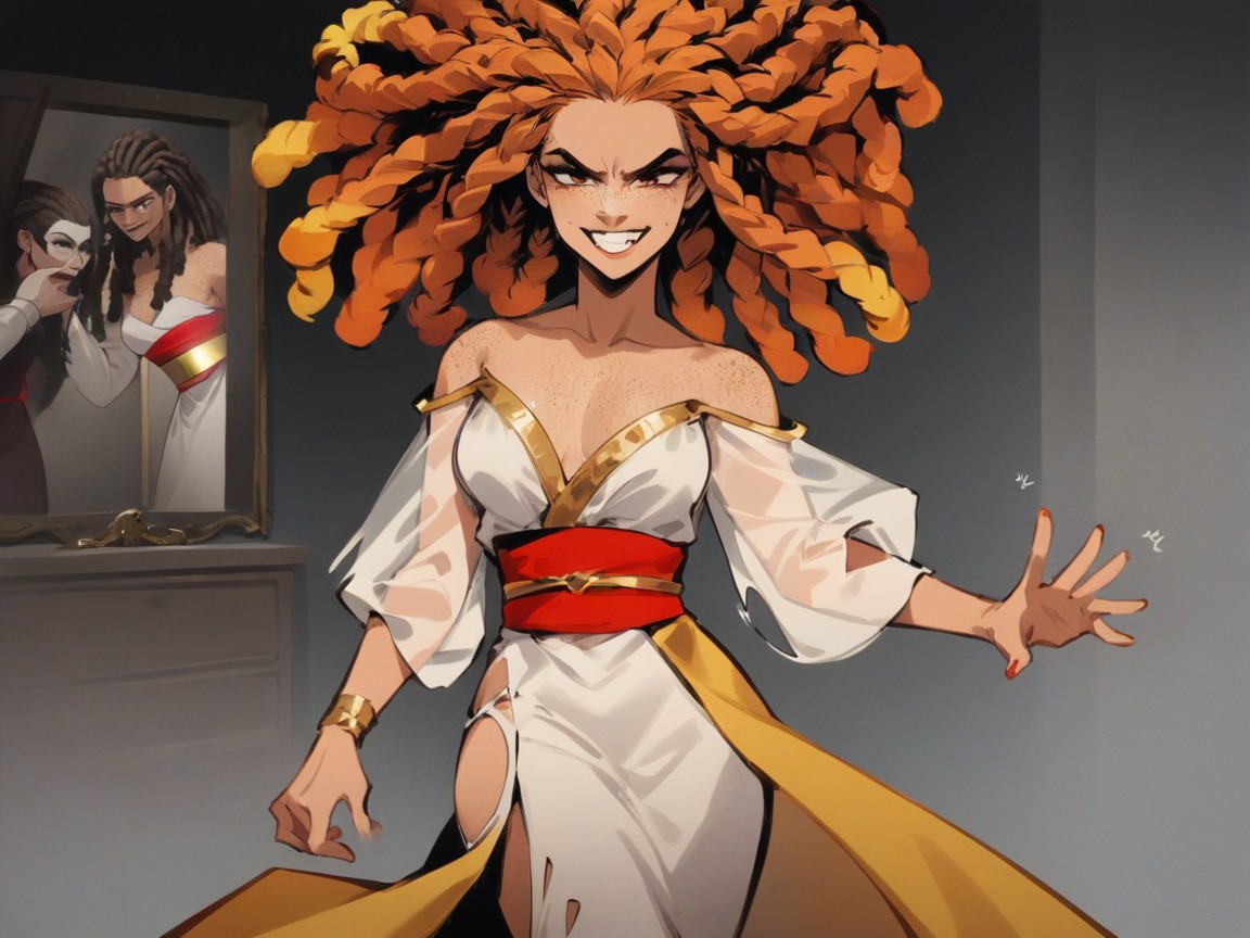 Streaks In Background, Flowing Red Sash, Red Water AI Porn