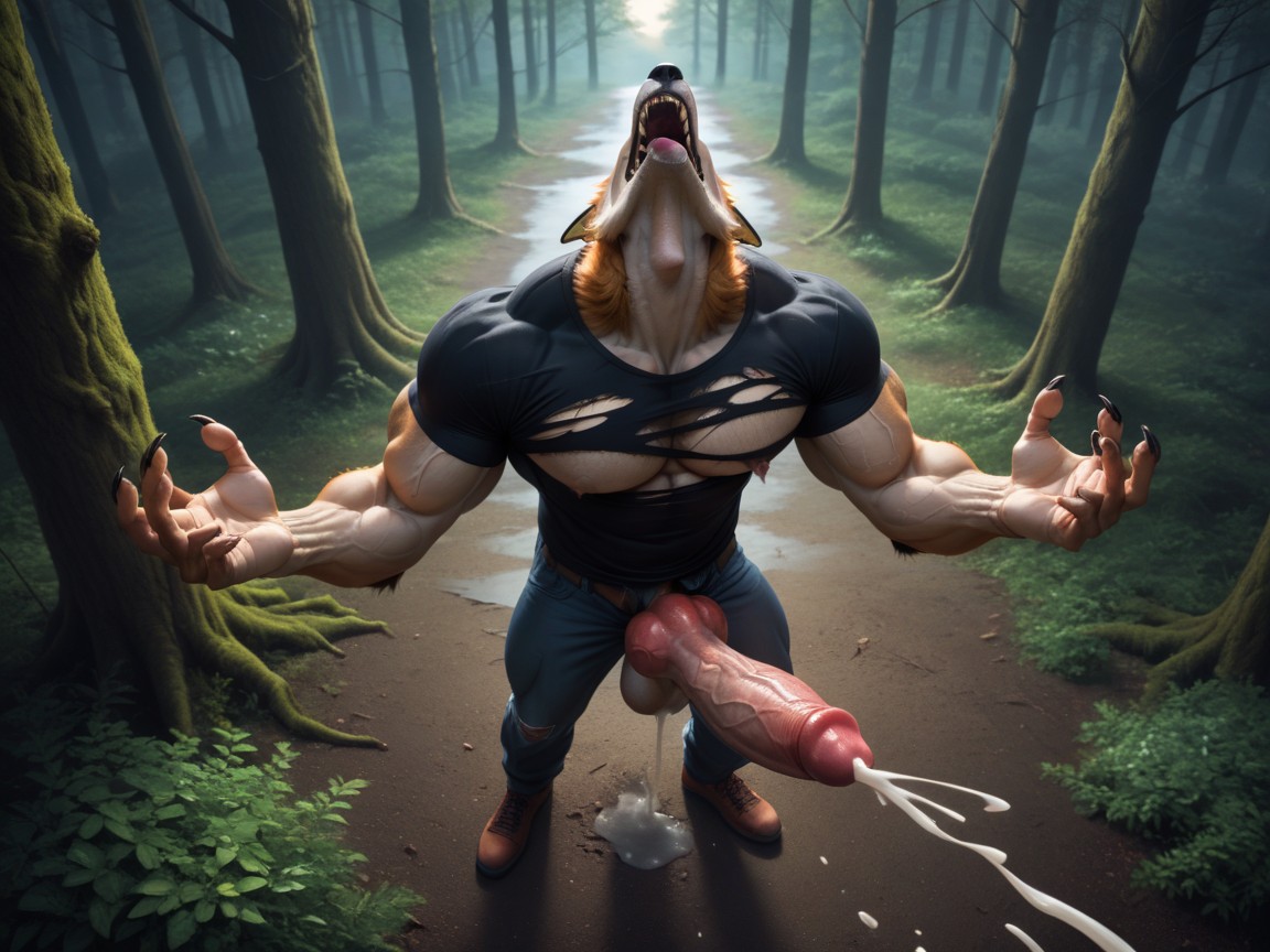 Leaning Back, Cum Shooting Up From Knotted Cock, フルボディ ゲイAIポルノ