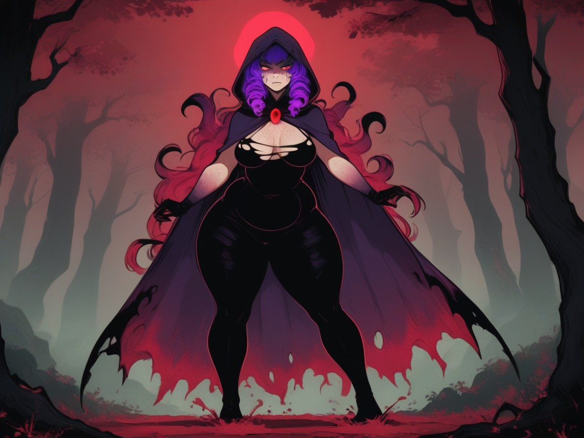 Thick, Ghostly Purple Flora In Background, One Ghost Woman Latina AI Porn