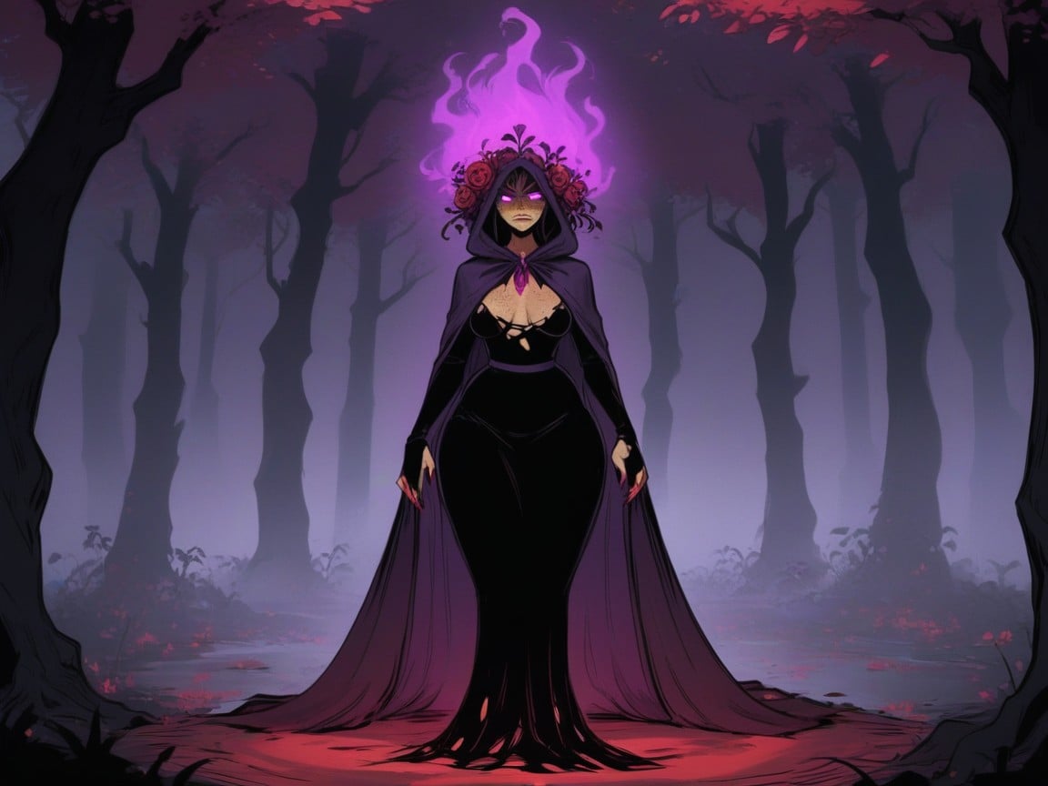 Purple Silhouette On Face, Pecas, Glowing Red Moss On Ground Porno latina IA