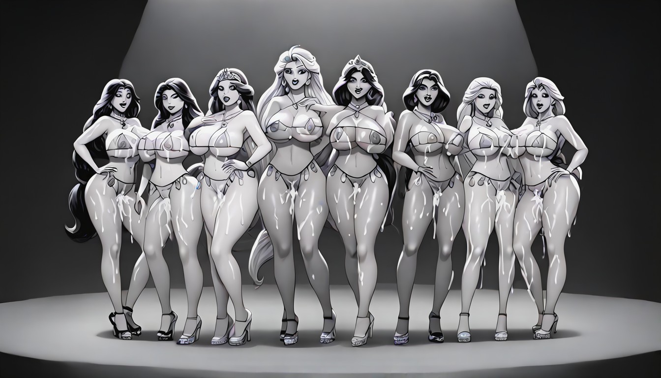 Harem, Women Dressed As Slutty Disney Princesses, Cream Pie Hentai AI Porn