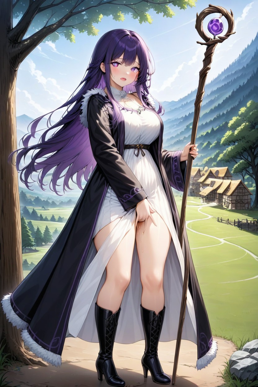 Mage Robe, Black Long Loose Sleeves, Embarrassed Hentai AI Porn