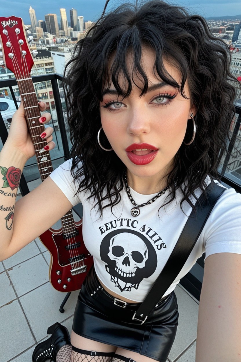 Fish Net Stockings, Heavy Goth Eye Makeup, Chain Necklace AI Porn