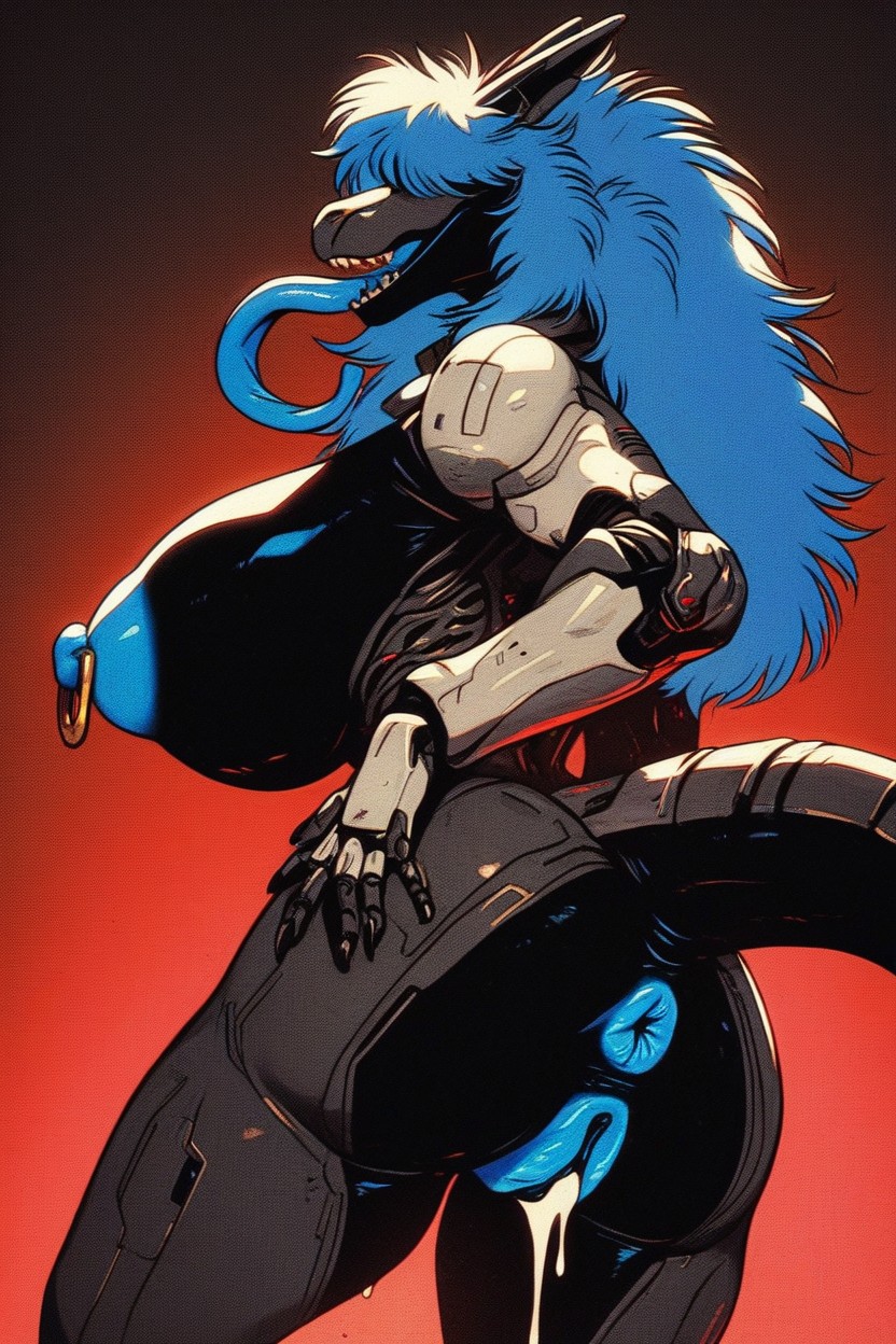 Giant Piercings, Thick Loose Collar, Blue Nipples AI獸人黃片