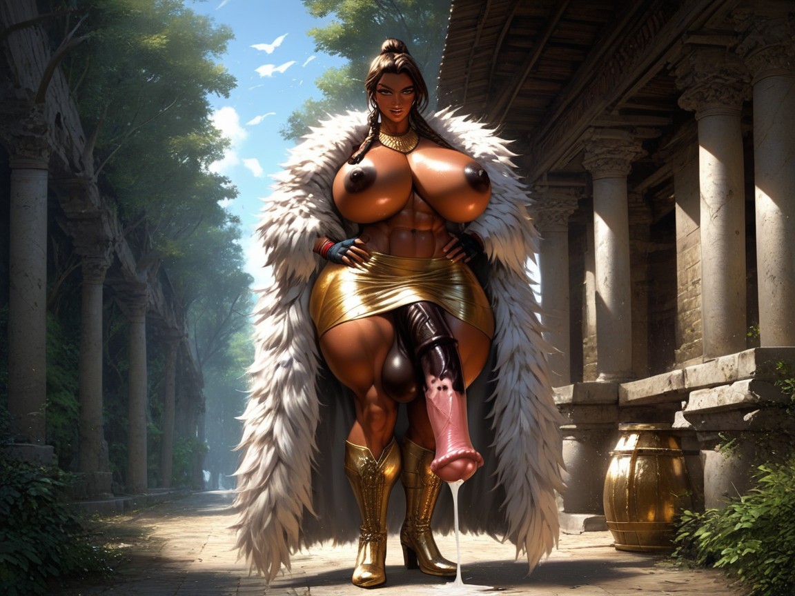 Brown And Pink Penis, Black And Gold Boots, Fishnet Shemale AI Porn