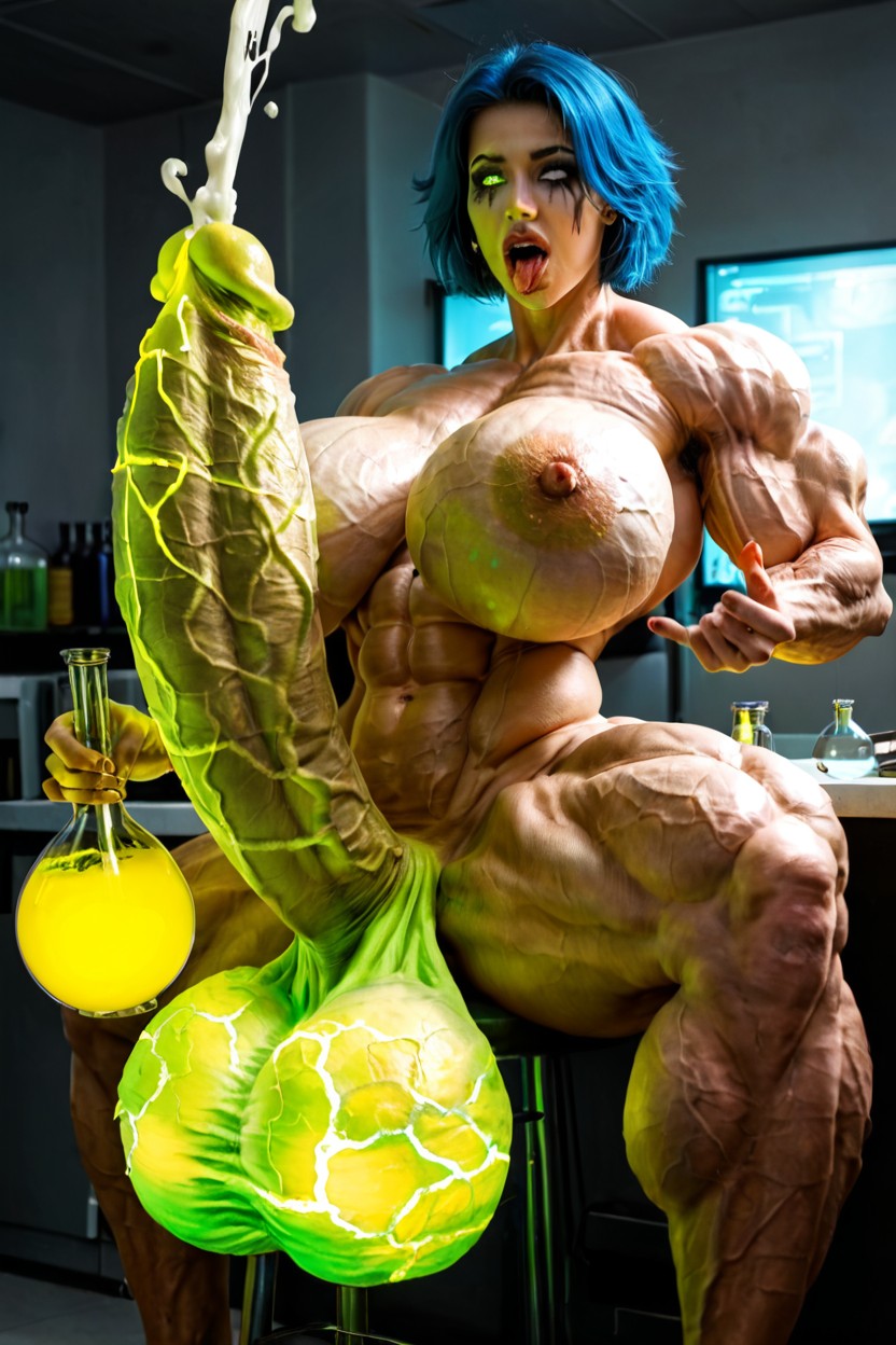 18+, Hyper Veiny Muscles, Side View Shemale AI Porn