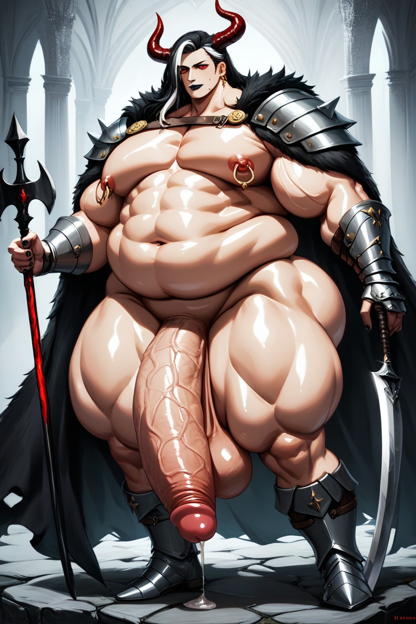 Morbidly Obese, Demon Horns, Holding Scythe ИИ гей порно