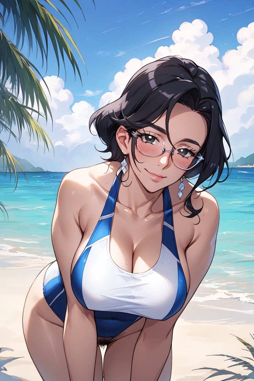 Glasses, Black Hair, Pubic Hair Hentai IA