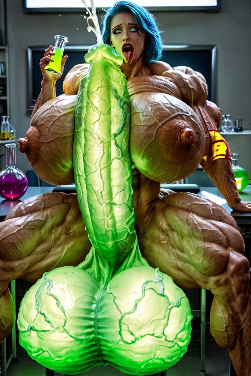 Glowing Eyes, Ahegao, Extremely Pale White Veiny Radioactive Skin Shemale AI Porn