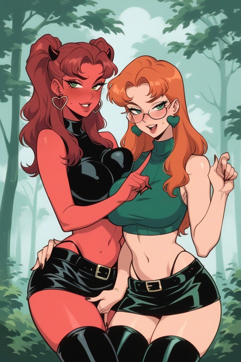 Dark Forest Campfire, One Human Woman, Only Women Hentai AI Porn
