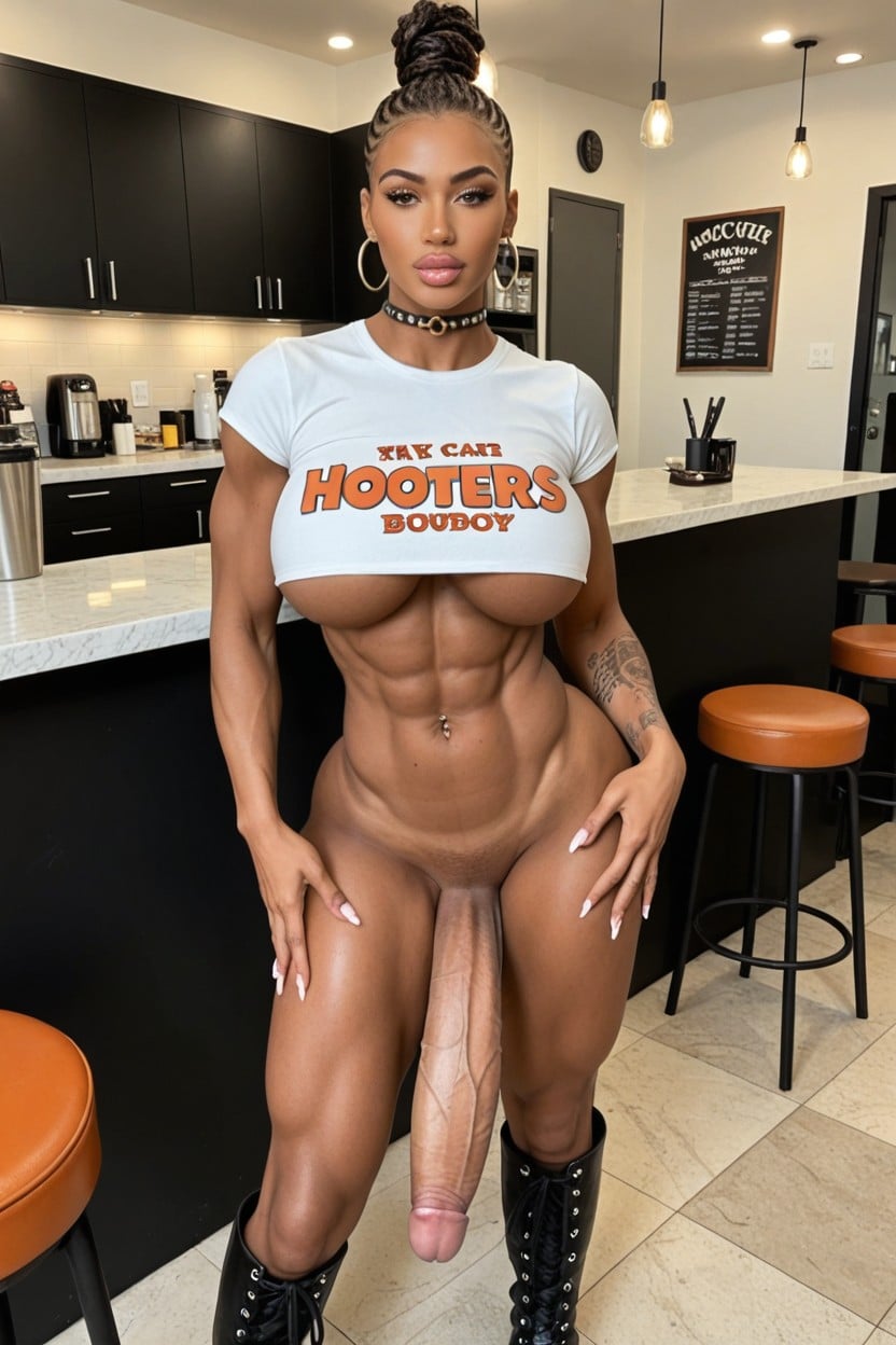 Thick Plump Lips, Waist Shot, African Shemale AI Porn