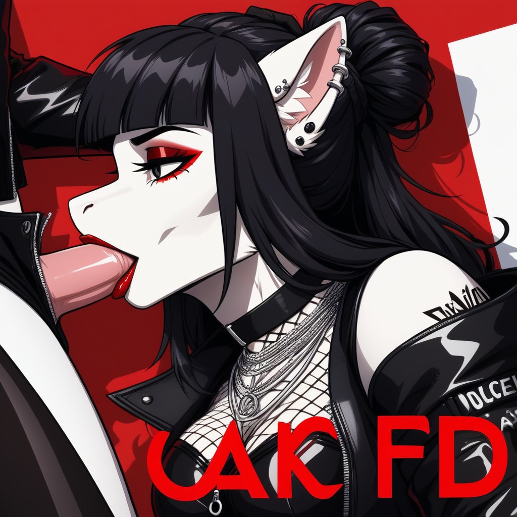 People, Ear Piercings, Silver-black Eye Shadow Furry KI Porno