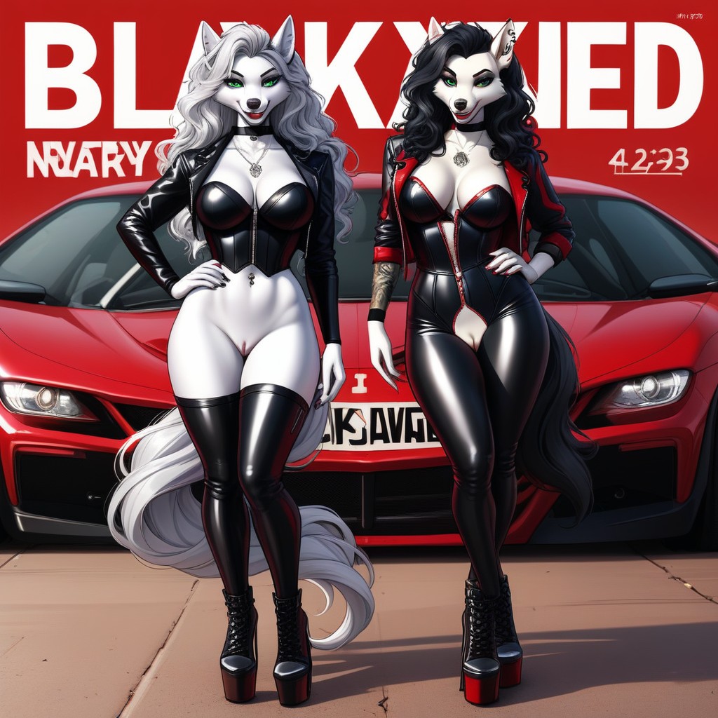 Cheveux Ondulés, Full Body, Beautiful Female Wolf Anthro Porno IA Furry