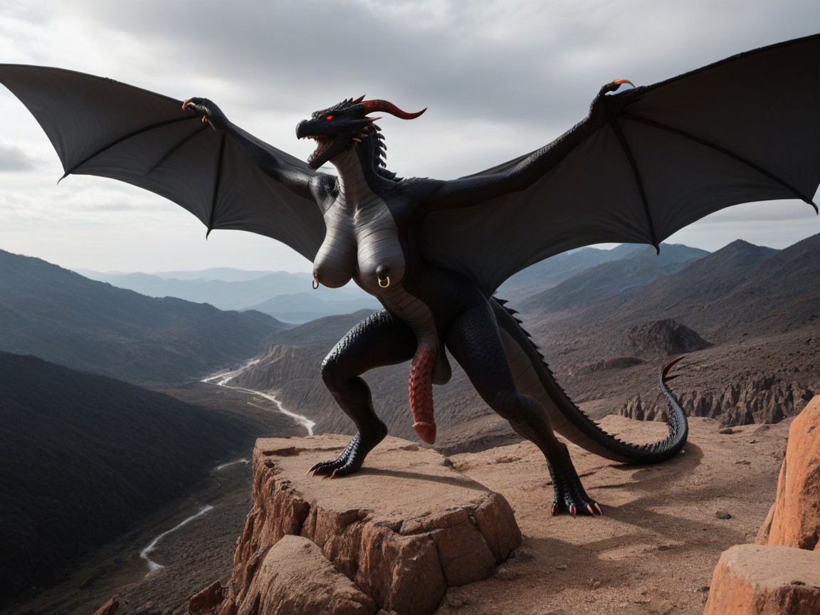Dragon Woman, Goddes, Covered In Black Scales Shemale AI Porn