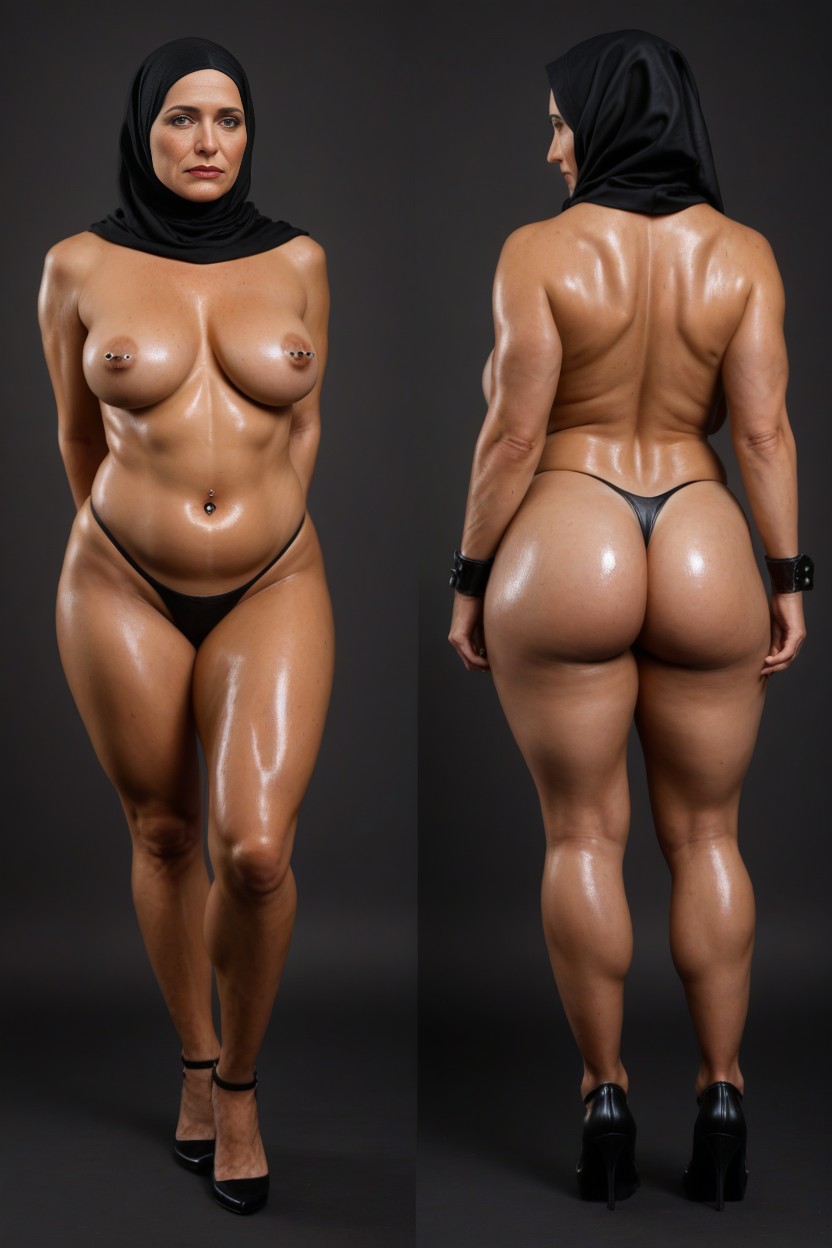 Rear View, Wide Hips, Black Leather Thong MILF AI Porn