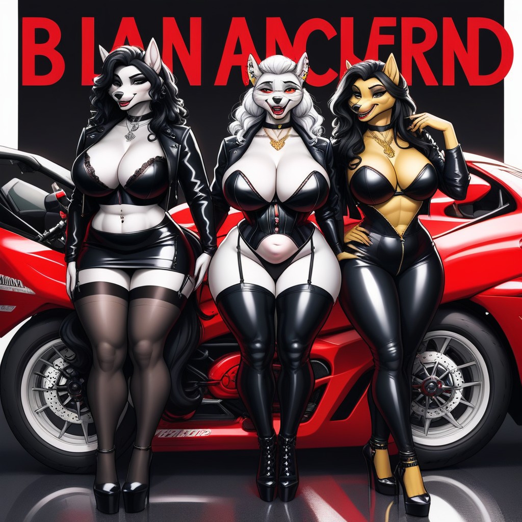 Black Choker, Beautiful Female Wolf Anthro, Latex Leggings AI獸人黃片