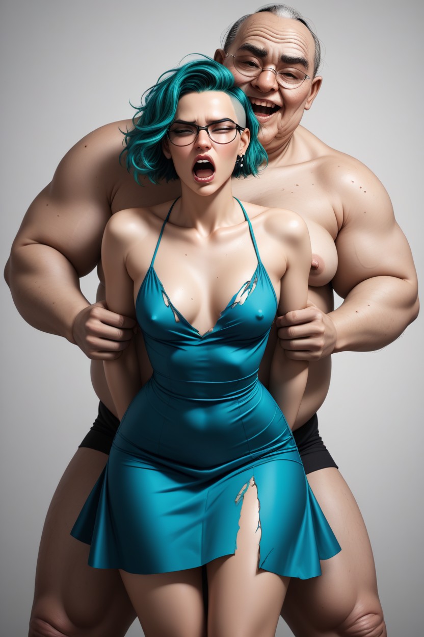 Turquoise Hair, Big Fat Ugly Gross Balding Old Nude Man, Amazing Body AI Porn
