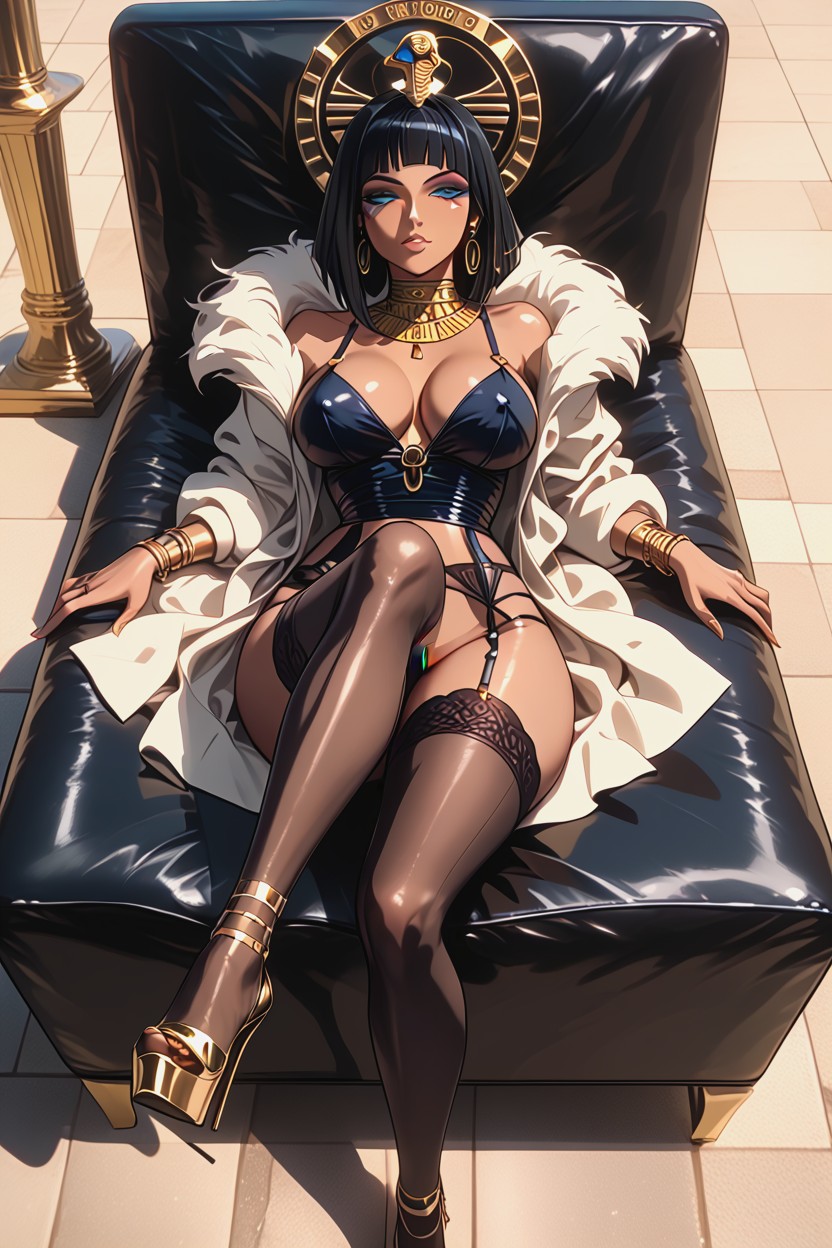 Extreme Snatched Waist, Thick Gold Choker, Breast Exposed Hentai AI Porn