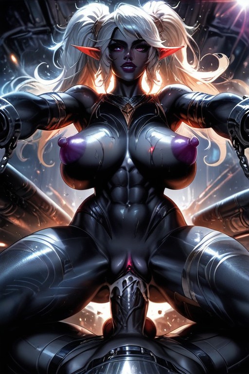 Pelo Blanco, Jet Black Skin Woman, Long Nipples Hentai IA