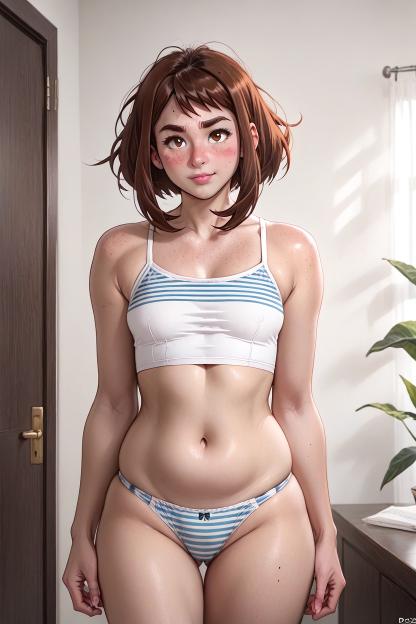 Extremely Thick Thighs, Cute, Striped Bra AI Porn