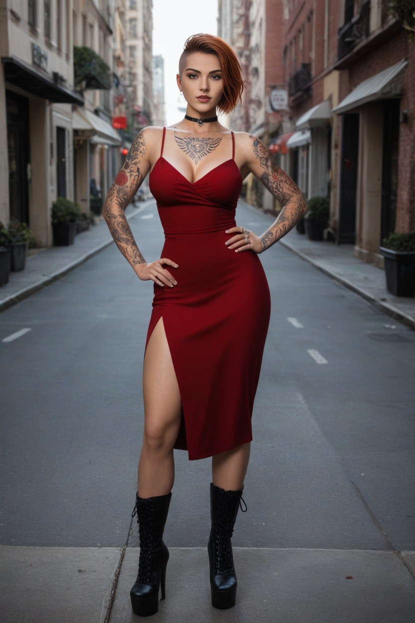 Tight Red Dress, One Hand On Hip, Relaxed Casual Pose AI Porn