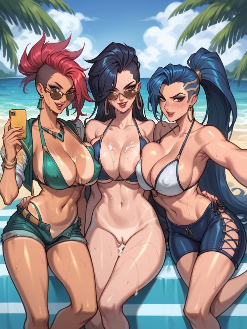 Sexy Women, Akali From Leagueof Legends Black Hair, Several Women Hentai AI Porn
